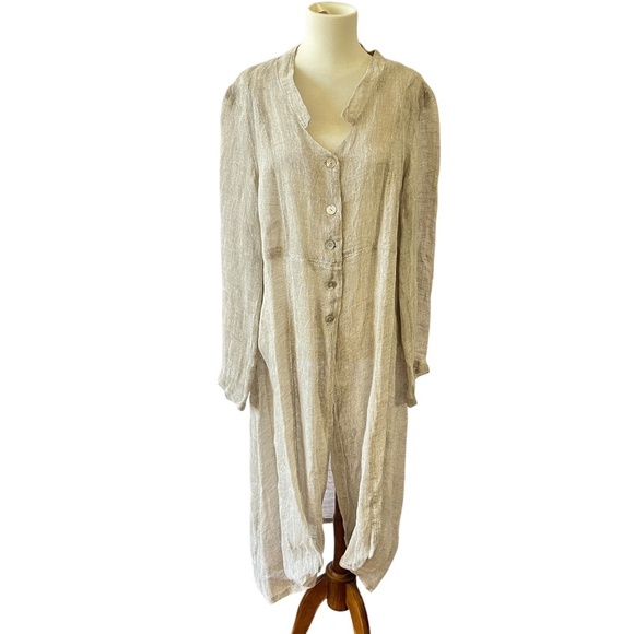 BANANA BLUE LINEN FLAX MESH DUSTER S NEUTRAL BOHEMIAN CASUAL BREATHABLE LAYER - Picture 1 of 11